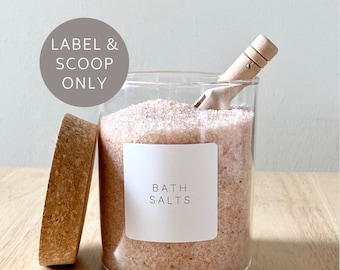 Bath Salts Label & Scoop Only, Mini Wooden Scoop, Minimal Bathroom Label, Gift for Her