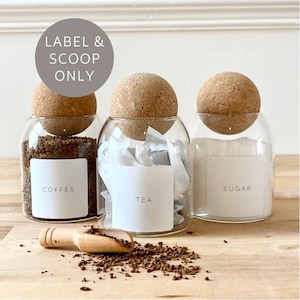 Coffee Tea Sugar Label and Scoop, Mini Wooden Scoop, Minimal Kitchen Label, Gift for Home