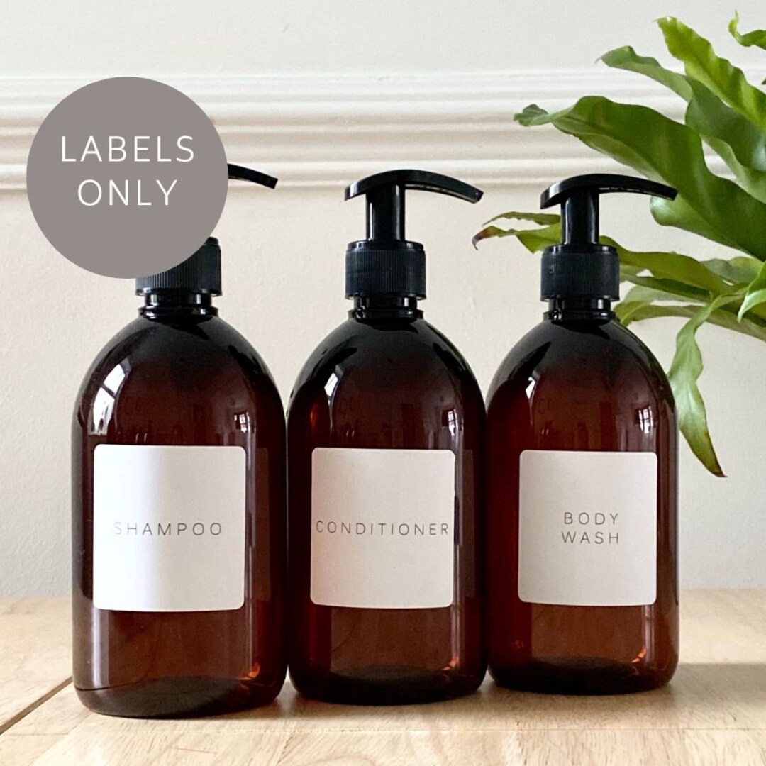Mini Conditioner Label Set of 3 Labels Shampoo, Conditioner, Body Wash Bathroom Organisation ...