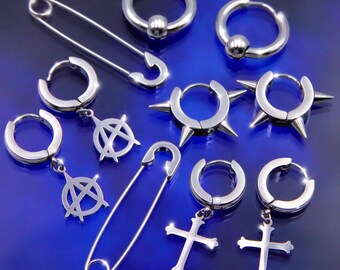 Y2K earrings / Nose Rings, The ANARCHIST Septum Daith Clicker Ring Stainless Steel Safety Pin Silver Nose Jewelry Nose Rings Huggie Hoops