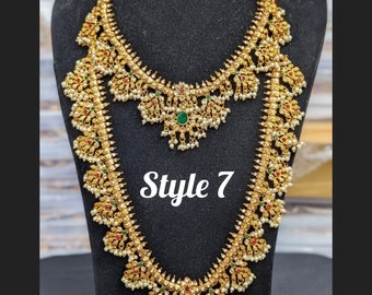 Temple jewellery set | combo necklace with Earrings | south Indian jewellery matt finished designer kemp stone |  Indian bridal necklace set