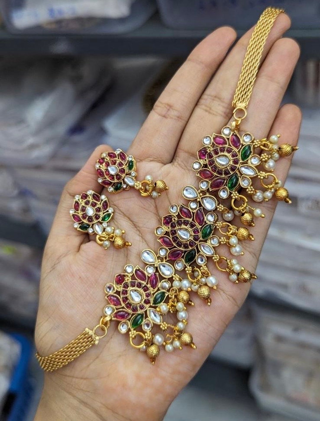 Gold Plated Traditional Temple Choker Necklace Jewellery With Earrings Set for Women/Girls