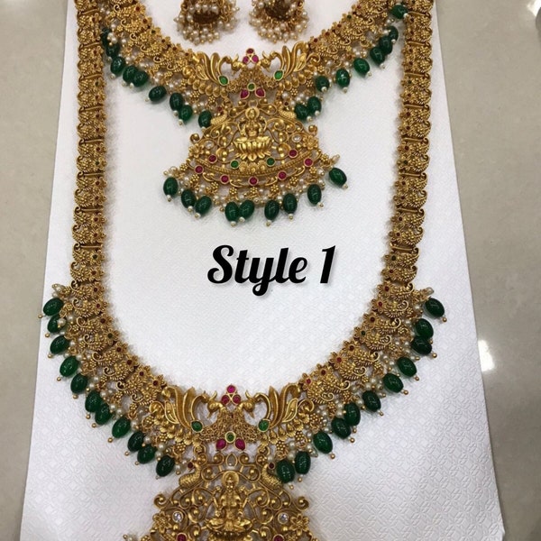 Temple jewellery set | combo necklace with Earrings | south Indian jewellery matt finished designer kemp stone |  Indian bridal necklace set