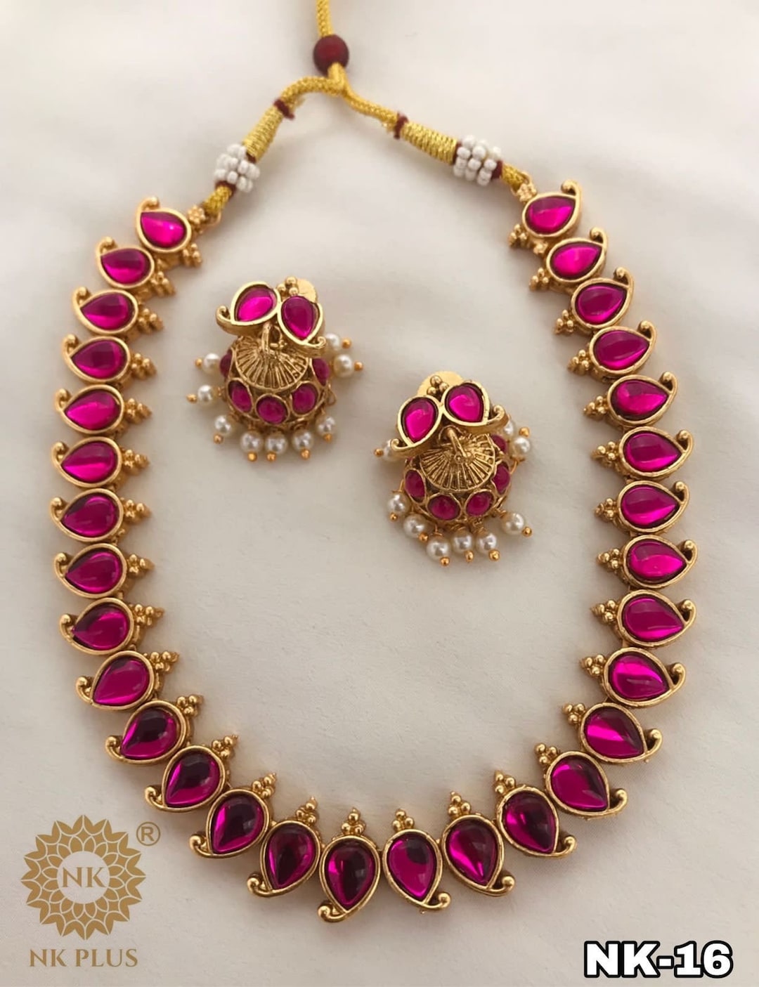 Beautiful Mango Design Necklace With Earrings, Temple