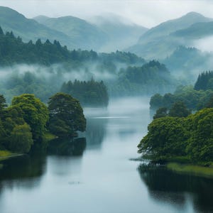 Misty Mountain Lake Zoom Virtual Background - Serene Forest Scenery for Video Calls - Peaceful Nature Backdrop - Instant Digital Download