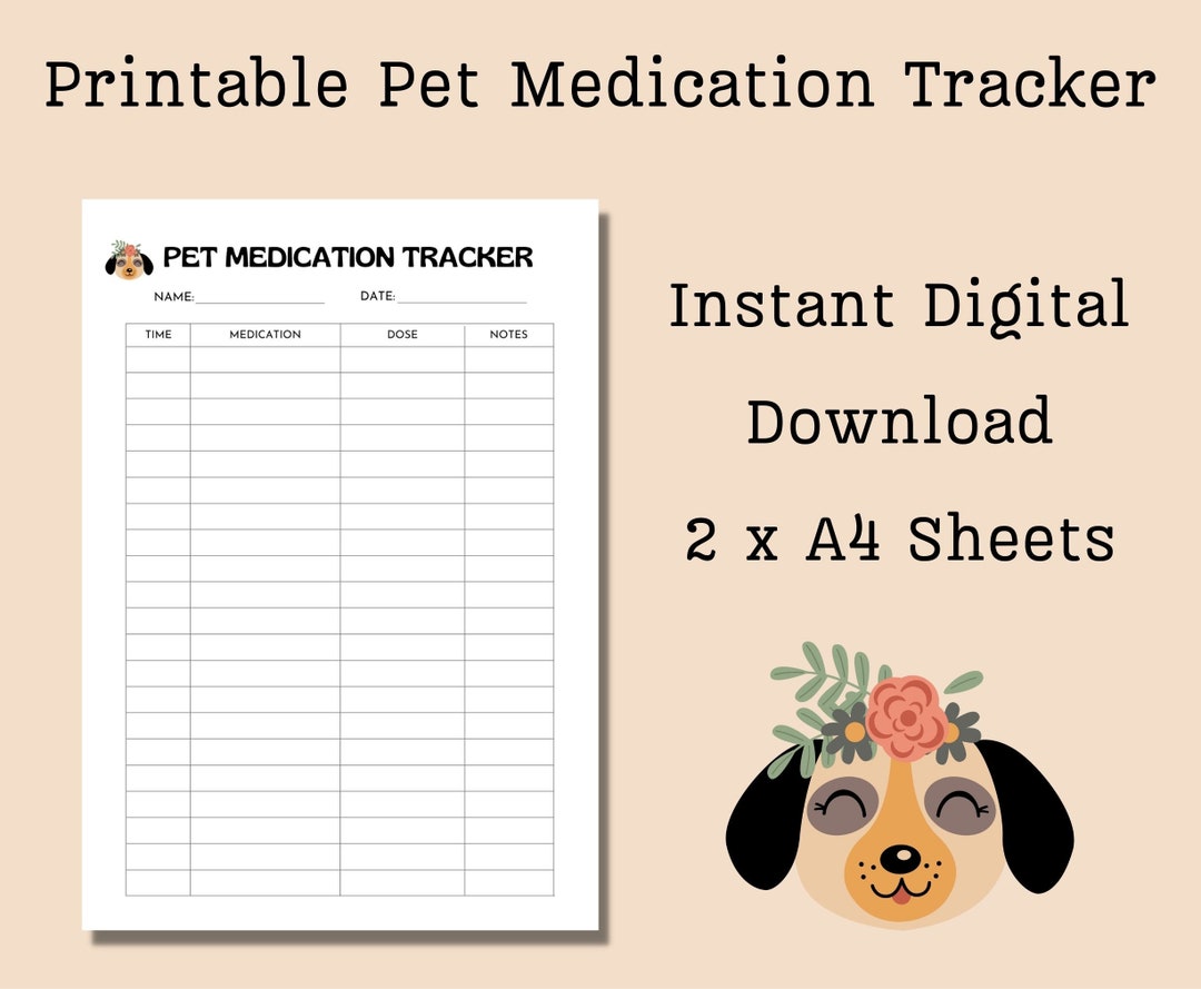 Printable Pet Medication Tracker Dog Medication Tracker Etsy