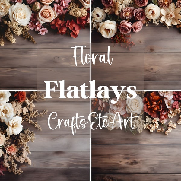 Floral Flatlay Mockups - Floral Flat lay Designs - Instant Digital Download - Set of 4 Floral Flat lay Mockups - Wedding Product Mockups