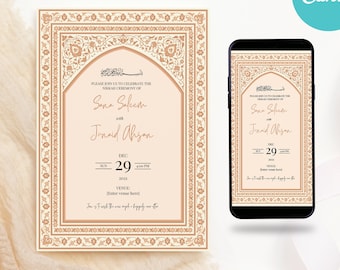 Editable Muslim Wedding Invitation, Modern Nikkah Invitation, Islamic wedding invite, Editable Canva Template, Floral, Mobile & Printable