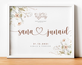 Muslim Couple Gift, Digital Muslim Nikkah Gift, Wedding Gift for Muslim Couple, Custom Couple Names and date Print, Printable Wedding Gift