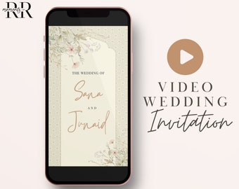 Muslim Wedding Invitation Video, Modern Nikkah Invitation, Islamic wedding invite, Video Nikah Invite, Floral, Mobile-friendly, Muslim Bride