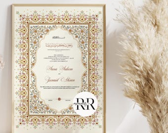 Nikkah-contractsjabloon, Nikkah-certificaat, bewerkbare Nikkahnama, moslimhuwelijksakte, digitale download, islamitische huwelijksakte