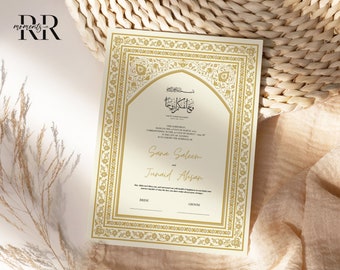 Szablon umowy Nikkah, drukowana umowa Nikkah, edytowalna Nikkahnama, muzułmański certyfikat ślubu, pobieranie cyfrowe, islamska umowa małżeńska