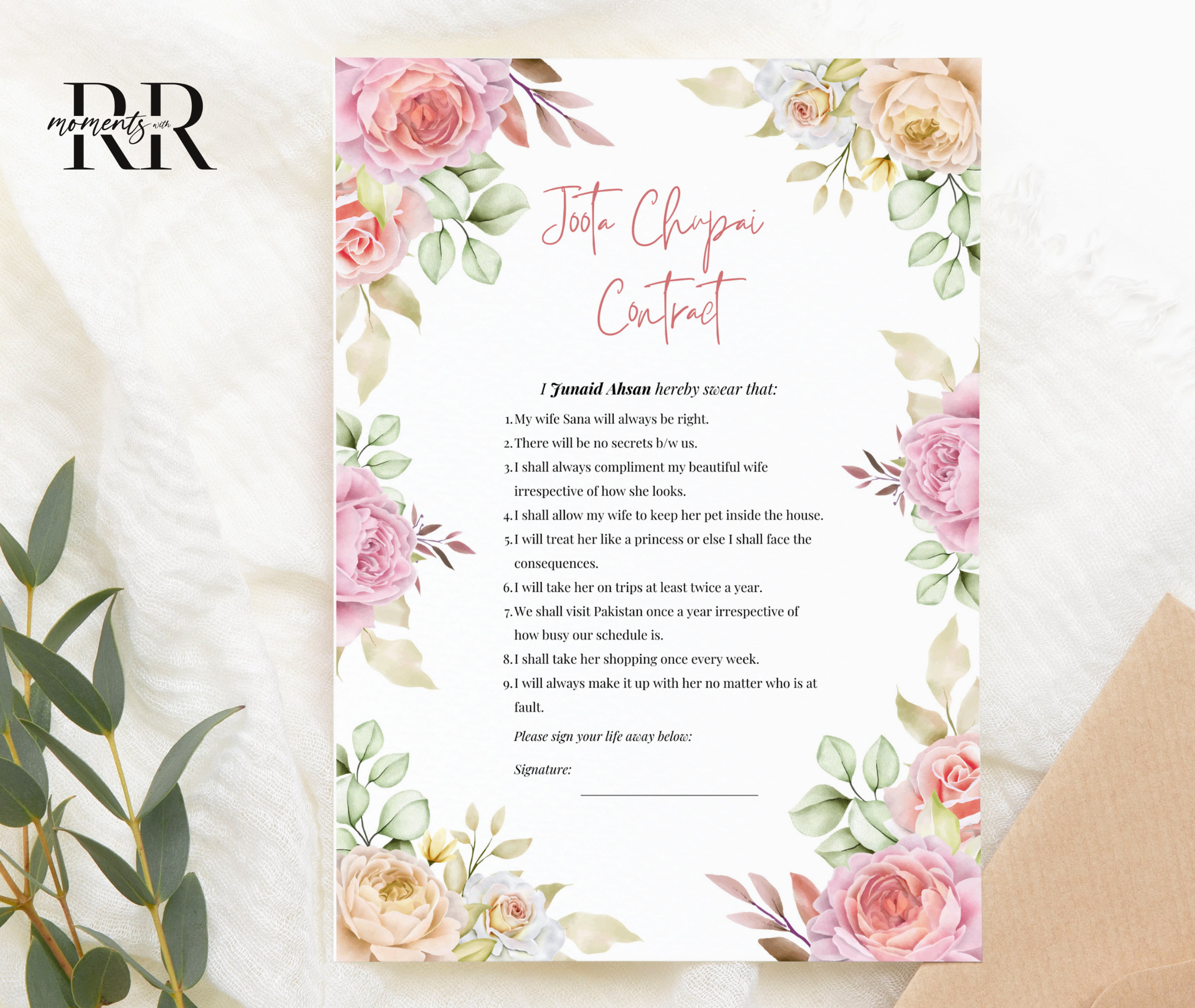 Fun Looking Contract Buy Joota Chupai Contract, Fun Wedding Contract Template, Printable ...
