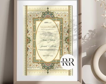 Modèle de contrat Nikkah, certificat Nikkah, Nikkahnama modifiable, mariage musulman, téléchargement numérique, contrat de mariage islamique, nikah vert sauge