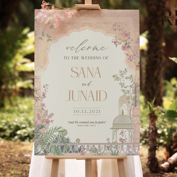 Custom Muslim Wedding Welcome Sign - Islamic Wedding Welcome Sign Digital, Welcome to our Wedding Sign, Nikkah Welcome Poster, Mughal Theme