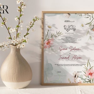 Nikkah Certificate Template, Printable Nikkah Contract, Floral Nikkahnama, Muslim Wedding Certificate, Digital Islamic Marriage Contract