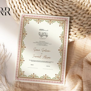 Certificado Nikkah Contrato Nikkah digital PDF Certificado Katb Kitab Certificado de matrimonio musulmán Matrimonio islámico Nikkahnama imprimible