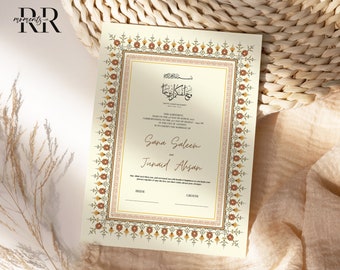 Nikkah Contract PDF Template, Muslim Nikkah Contract, Nikkah Certificate, Muslim Wedding Certificate, Luxury Islamic Marriage Contract