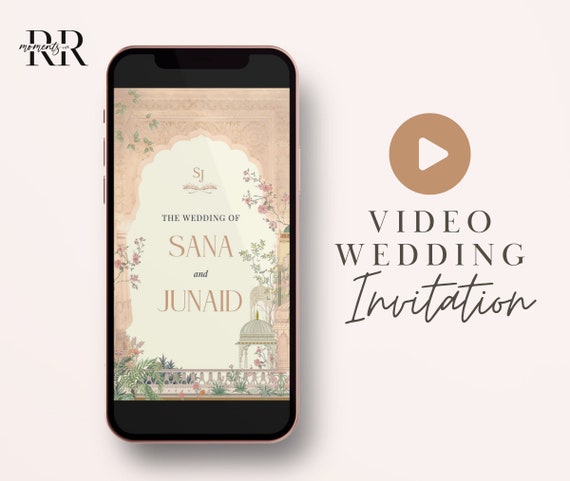 Muslim Wedding Invitation Video, Modern Nikkah Invitation, Islamic wedding invite, Video Nikah Invite, Floral, Mobile-friendly, Muslim Bride