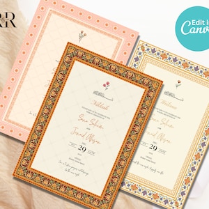 Muslim Wedding Invitation Editable Set of 3 Inserts, Traditional Nikkah Invitation, Islamic wedding invite, Editable Canva Template