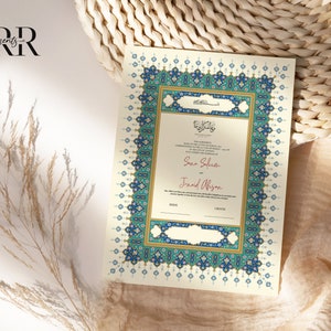 Nikkah Vertragsvorlage, druckbarer Nikkah-Vertrag, bearbeitbares Nikkahnama, muslimische Hochzeitsurkunde, digitaler Download, islamischer Ehevertrag