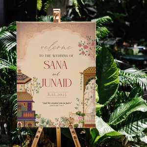Custom Muslim Wedding Welcome Sign - Islamic Wedding Welcome Sign Digital, Welcome to our Wedding Sign, Nikkah Welcome Poster, Mughal Theme