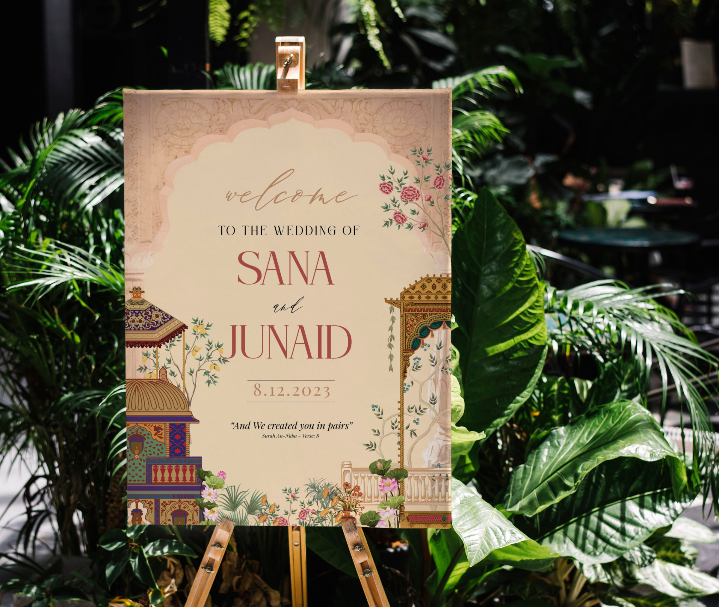 Custom Muslim Wedding Welcome Sign - Islamic Wedding Welcome Sign Digital, Welcome to our Wedding Sign, Nikkah Welcome Poster, Mughal Theme
