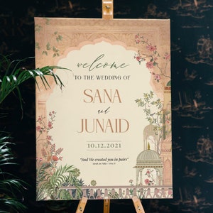 Muslim Wedding Welcome Sign - Islamic Wedding Welcome Sign Digital, Welcome to our Wedding Sign, Nikkah Mehndi Welcome Poster, Mughal Theme