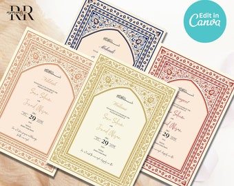 Muslim Traditional Pattern Wedding Invitation Editable Set of 4 Inserts, Nikkah Invitation, Islamic wedding invite, Editable Canva Template