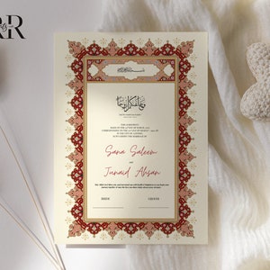 Nikkah Vertragsvorlage, druckbarer Nikkah-Vertrag, bearbeitbares Nikkahnama, muslimische Hochzeitsurkunde, digitaler Download, islamischer Ehevertrag