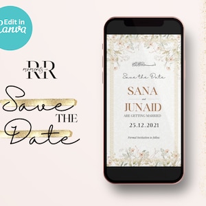 Muslim Wedding Save the Date Canva Template - Nikkah Save the Date, Floral Muslim Wedding Announcement, Pakistani Indian Arab save the date