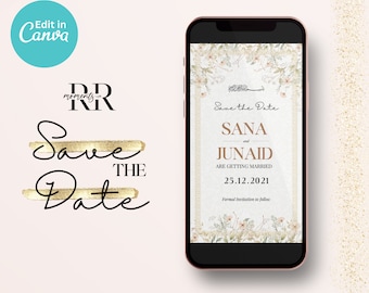 Muslim Wedding Save the Date Canva Template - Nikkah Save the Date, Floral Muslim Wedding Announcement, Pakistani Indian Arab save the date