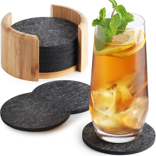 Sous-verre en feutre rond pour verres - Set de 10 encres. Box - Verre design en gris foncé pour tasses & verre - Sous-verres en feutre