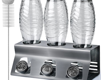 Uchwyt na butelkę SodaStream wykonany ze stali nierdzewnej z zabezpieczeniem krawędzi - szczotka do butelek i mata ociekowa do butelek Soda Stream Crystal, Easy, Emil