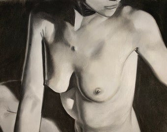 Womanhood III - sensual woman's body created in charcoal