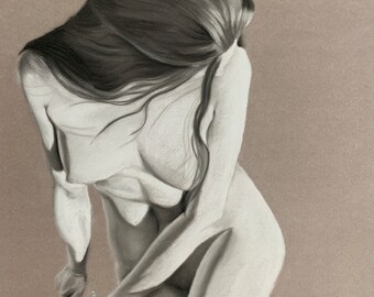 Womanhood I - sensual woman's body created in charcoal