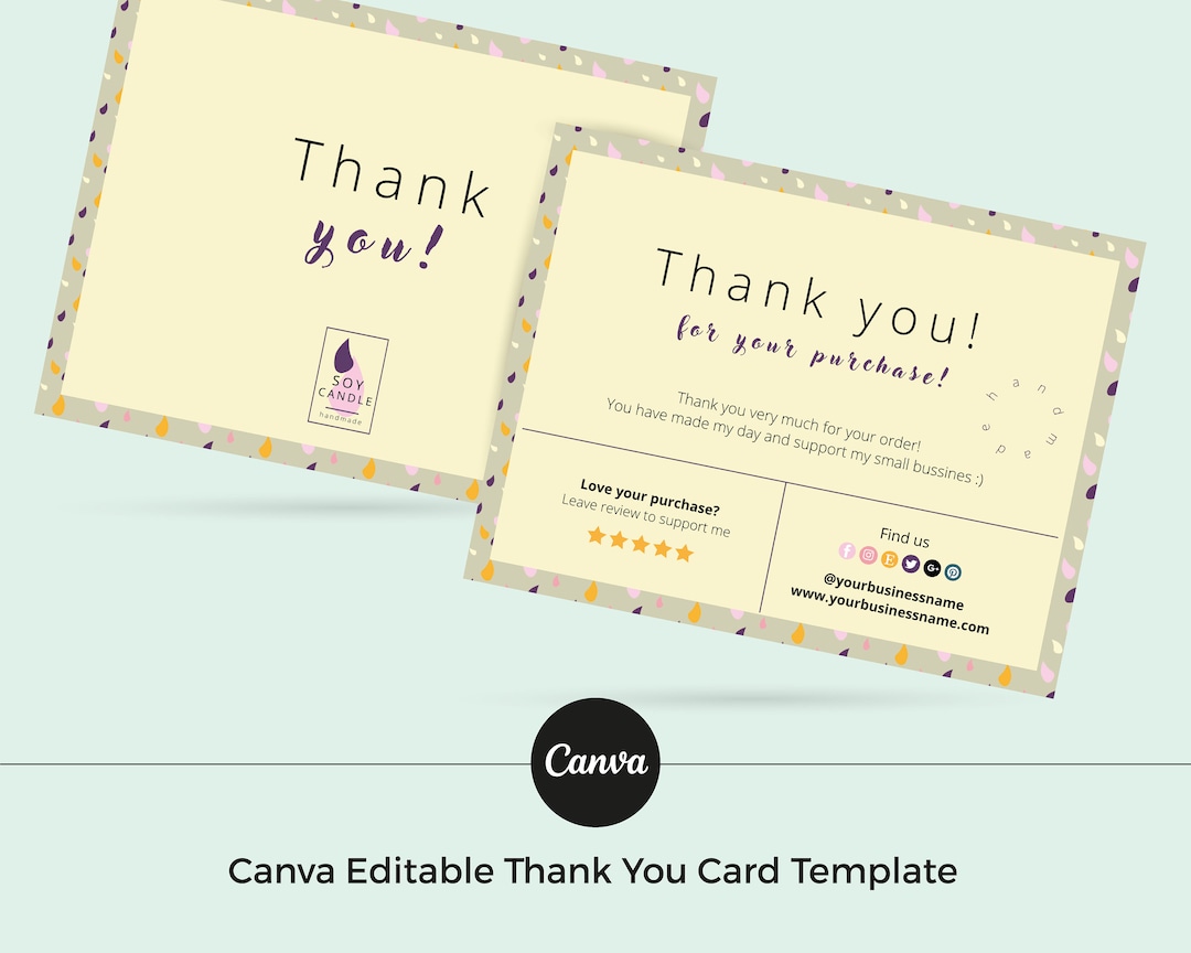 Buy Editable Canva Thank You Card Template for Small Business Online in ...