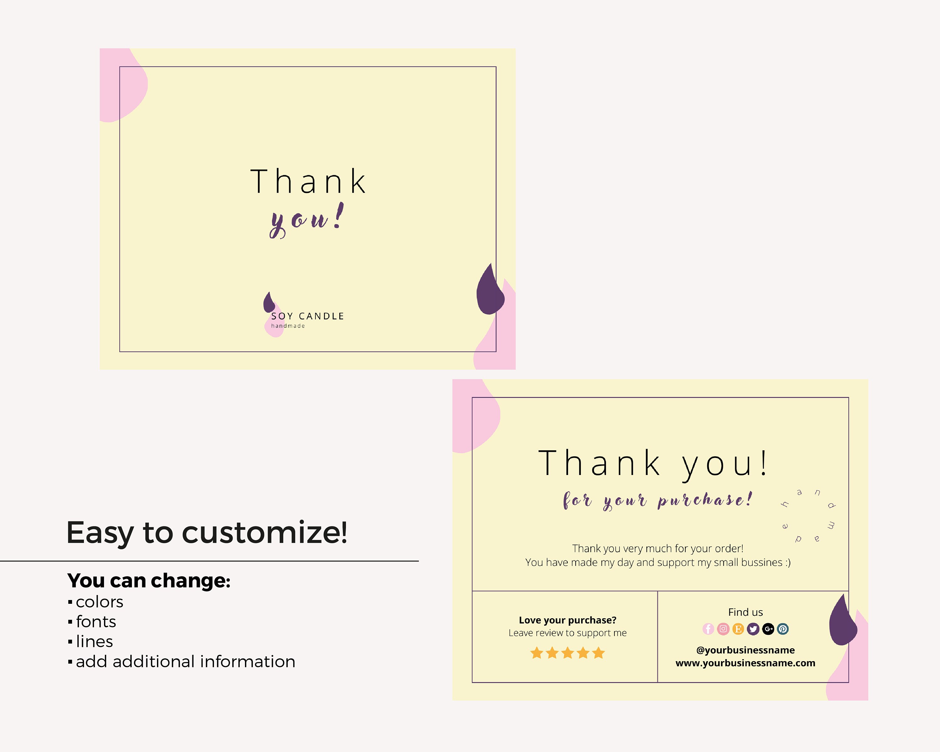 Editable Canva Thank You Card Template for Small Business, Printable ...