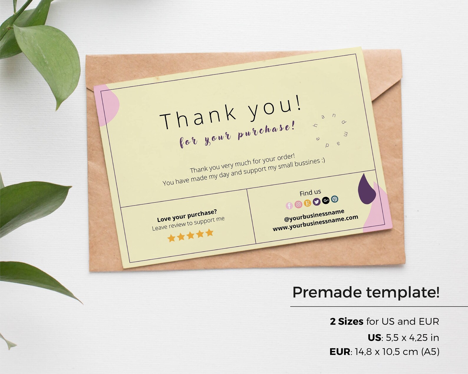 Editable Canva Thank You Card Template for Small Business, Printable ...