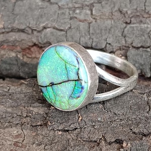 925 Sterling Silver Monarch Opal Statement Ring, Handmade Round Gemstone Jewelry