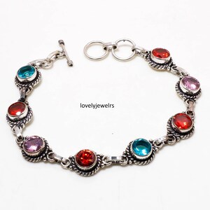 Weihnachtsgeschenk Armband, Multi Stein Armband, handgemachte Armband, Massiv 925 Sterling Silber Armband, Frauen Armband, Geschenk für Freundin