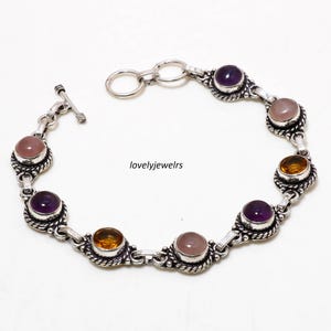 Rosenquarz, Amethyst, Citrin Stein Armband, 925 Silber Armband, verstellbares Armband, handgemachtes Armband, beliebtes Armband, schönes Armband
