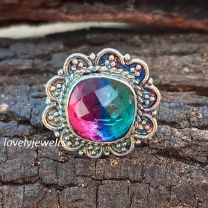 Designer Gift Ring, 925 Sterling Silver Ring, Handmade Ring, Statement Ring, Watermelon Tourmaline Gemstone Ring, Birthday Gift Ring,