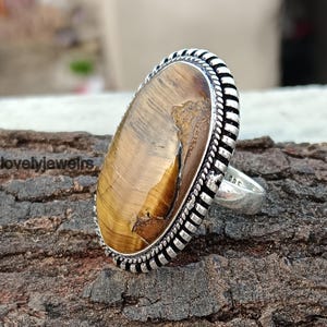 Oval Tiger&#39;s Eye Ring, Handmade Ring, Solid 925 Sterling Silver Ring, Statement Ring, Good Looking Ring, Partywear Ring, Lovely Gift&#39;s Ring,