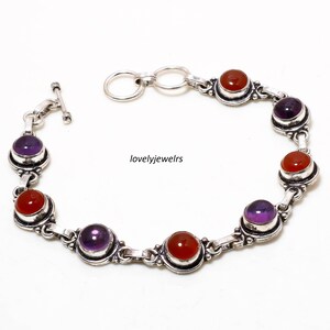 Amethyst & Karneol Armband, 925 Sterling Silber Armband, handgemachtes Armband, verstellbares Armband, Partywear Armband, schönes Armband,