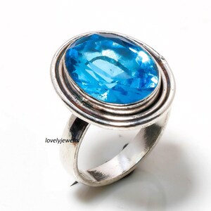 Flashy Blue Topaz Ring, Handmade Ring, 925 Silver Ring, Statement Ring, Popular Ring, Gifts for mom, Statement Ring, Partywear Gift&#39;s Ring,