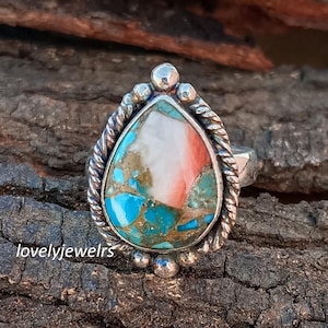 Hübscher Ring, Auster Türkis Edelstein Ring, 925 Sterling Silber Ring, handgemachter Ring, freundlicher Ring, erschwinglicher Schmuck