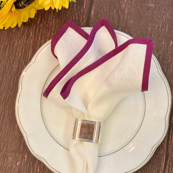 Linen Napkin Set with Colorful Borders | Premium Cotton Dinner Napkins | Elegant Table Decor for Weddings, Parties, and Everyday Use