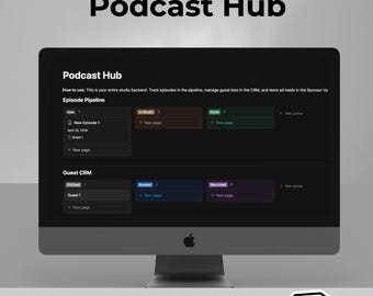 Podcast Planner Notion | Relational Guest CRM | Episode Tracker Template |  Podcast Hub | Podcast Episode Manager Notion Template