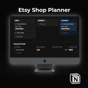 Etsy Shop Planner Notion Template | Digital Product Tracker | SEO Keyword Vault | Small Business Dashboard | E-commerce Store Manager 2026